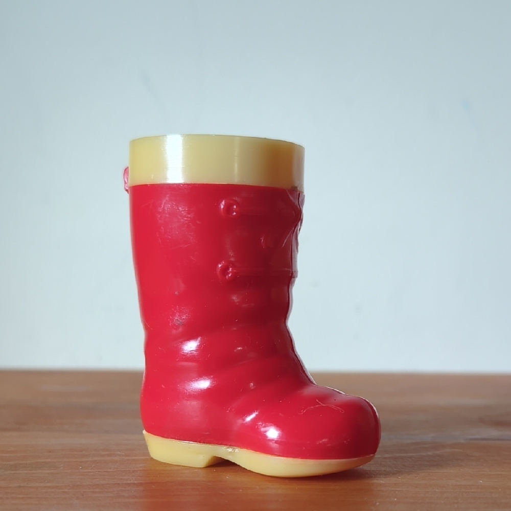 Small Red Candy Santa Toy Boot With Pop Up Peekaboo Squeaker Santa Head